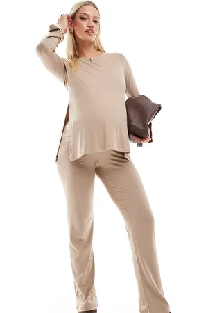 Mama;licious Mamalicious Maternity - Beige bukser i jersey med vidde - Del af sæt-Neutral