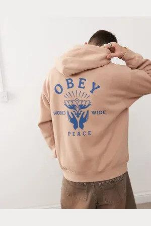 Obey Lotus - hættetrøje med håndgrafik-Neutral