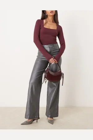 JDY Grå jeans med høj talje, vide ben og metallisk finish