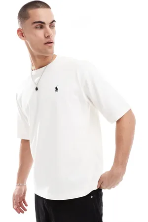 Ralph Lauren Cremehvid T-shirt med print af tekst- og spillerlogo på ryggen i kraftigt stof i afslappet pasform