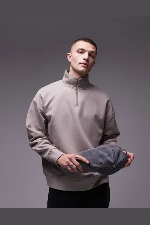 Topman Premium - oversized sweatshirt med 1/4 lynlås i kraftigt stof-Neutral