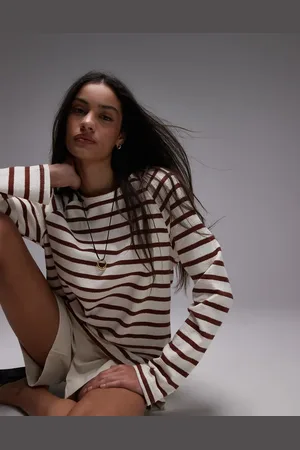 MANGO Tekstureret sweatshirt med rund hals og brune striber