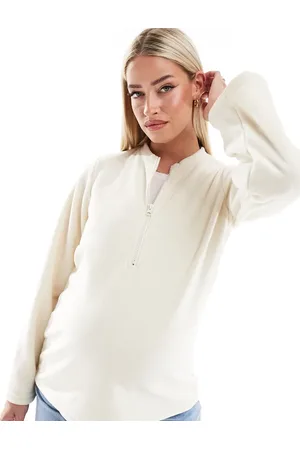 Mama;licious Mamalicious - Maternity - Cremehvid fleece med lynlås og brede ærmer