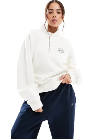 4th & Reckless Hart - Cremefarvet lounge-sweatshirt med halv lynlås-Hvid