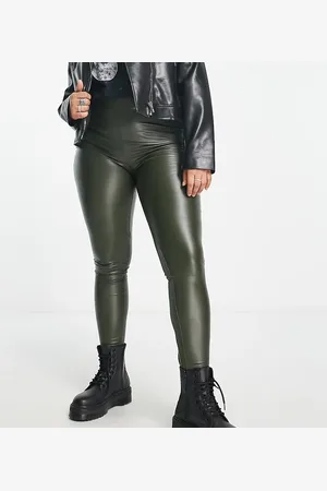 ONLY Mørkegrønne leggings i imiteret læder