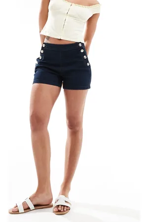 Morgan Indigoblå denimshorts med knapdetaljer