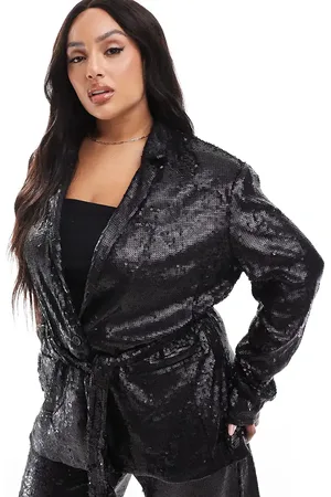ASOS ASOS DESIGN Curve - blazer med bindebånd i taljen i pailletstof