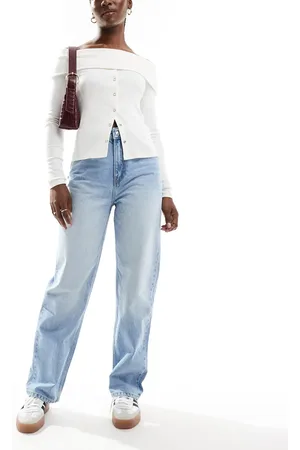 Bershka Vasket lyseblå mom-jeans i comfort fit