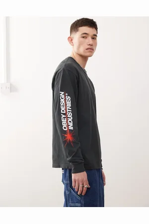 Obey Vintage-sort T-shirt med lange ærmer, logo og 