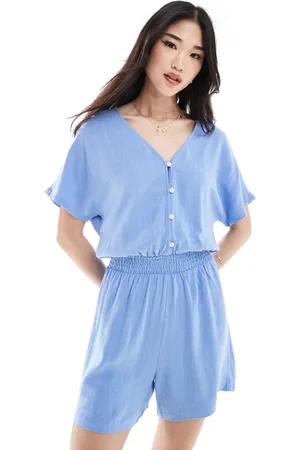 ONLY Blåt playsuit i hør
