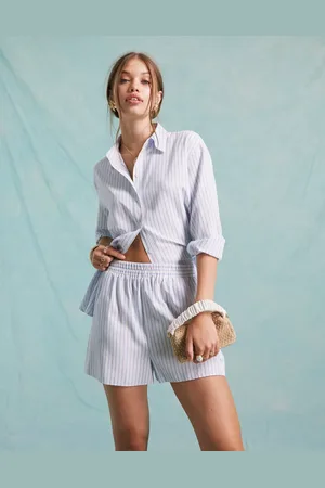 Miss Selfridge Hvide poplin-shorts med striber - Del af sæt
