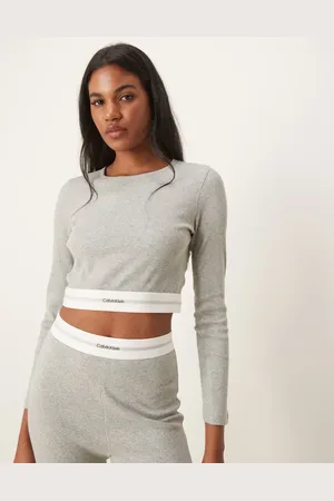 Calvin Klein Modern Cotton - Ribstrikket og grå top med lange ærmer