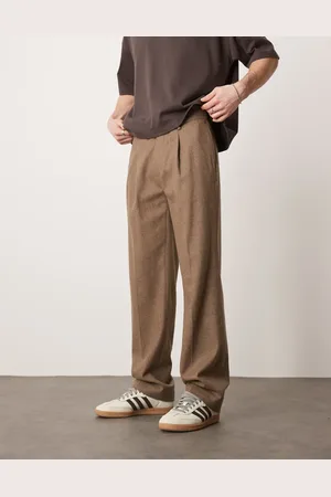 ASOS Brune elegante chinos med lige ben og plisseringer foran i uldblanding