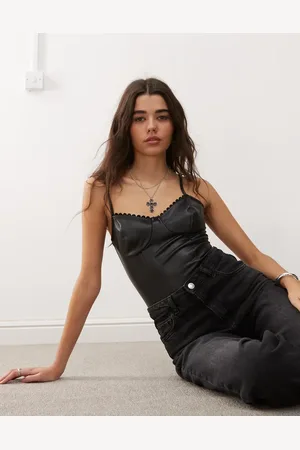 Miss Selfridge Bodystocking med blondedetaljer i imiteret læder