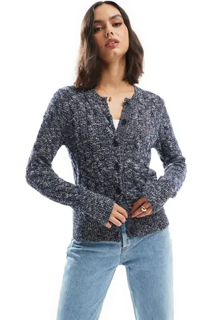 Ralph Lauren Marineblå cardigan med ikonlogo i kabelstrikket bomuld