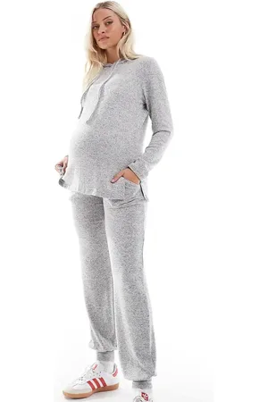 Mama;licious Mamalicious Maternity - Lysegråmelerede joggingbukser med tætsiddende buksekanter i jersey - Del af sæt