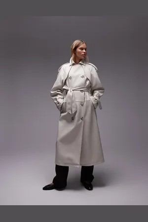 Topshop Cremehvid trenchcoat i imiteret læder-Neutral
