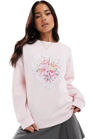 Miss Selfridge Lyserød sweatshirt med hjertedetalje med tapetprint og sløjfe