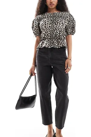Miss Selfridge Forvaskede sorte og højtaljede mom-jeans