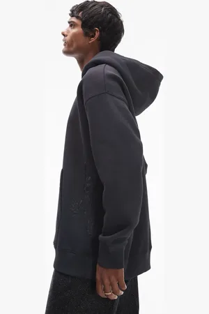 Topman Oversized hættetrøje i forvasket sort med blomsterbrodering
