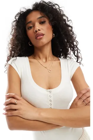Miss Selfridge Ecrufarvet bodystocking med trykknapper-Hvid