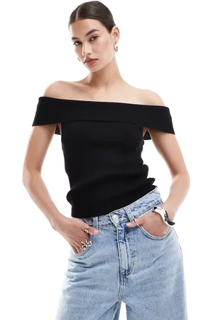 Monki Ribstrikket offshoulder-top med foldedetalje i