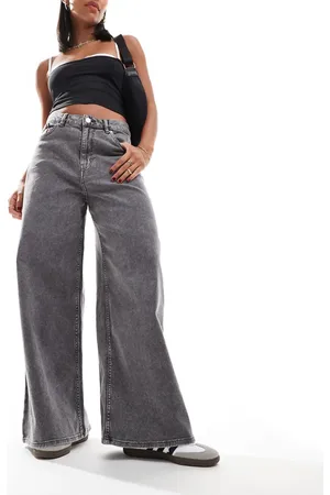 Monki Vasket posede denimjeans med vide ben-Sort