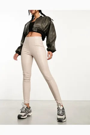New Look Cremehvide leggings i imiteret læder