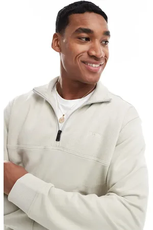 HUGO BOSS Sweatshirt med teksturerede paneler og halv lynlås-Neutral