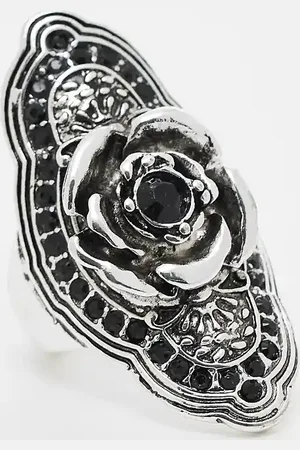 Reclaimed Unisex - Sølvfarvet oversized ring med rosedetalje