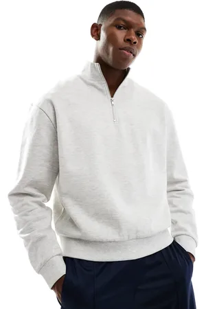 ASOS Essentials - Hvid-meleret, oversized og firkantet sweatshirt med kvart lynlås