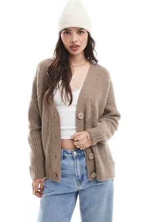 Threadbare Lysebrun ribstrikket cardigan