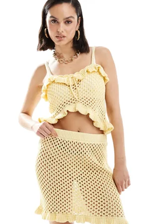 ASOS Hæklet cami-top med flæser og bindedetalje i citrongul