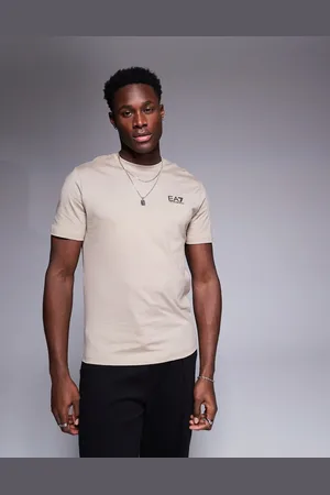 EA7 Armani - - Beige T-shirt med rund hals og logo-Neutral