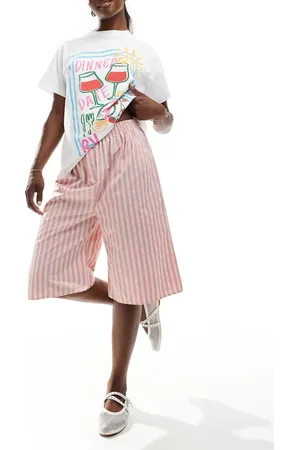 COLLUSION Stribede longline-shorts i poplin-Multifarvet