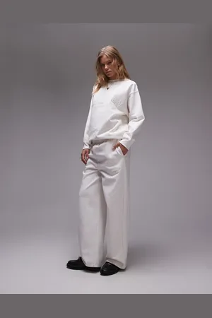 Topshop Ecrufarvede joggingbukser med lige ben og "Stockholm"-grafik - Del af sæt-Hvid