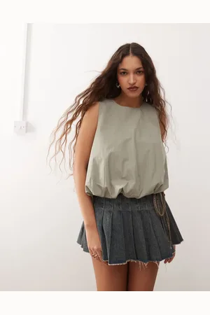 Monki Poplin-bobletop i kaki-Grøn