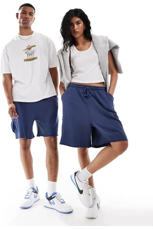 ASOS Unisex - Oversized shorts i forvasket denimblå med cargolommer