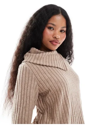 VERO MODA Beige top med foldet kant i ribstrikket jersey - Del af sæt-Neutral