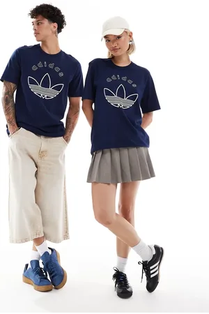 adidas Unisex - Marineblå T-shirt med trekløvergrafik