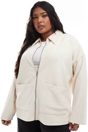 ASOS ASOS DESIGN Curve - Cremehvid sweatshirt med lynlås og krave i imiteret lammeskind