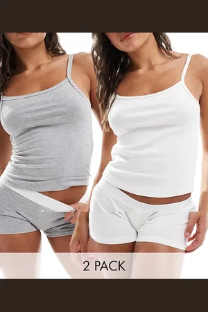 ASOS Pakke med 2 hvide og grå toppe med picotdetalje-Multifarvet