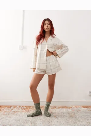 Monki Flonelshorts i bokserstil med tonede tern - Del af sæt-Neutral