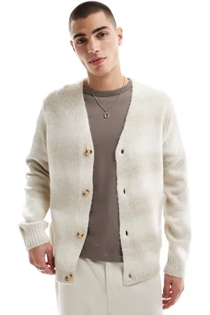 Only & Sons Premium - Beige cardigan med striber i børstet materiale-Neutral