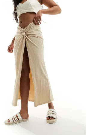 ASOS Sarong-midinederdel med tekstur og snoet detalje-Neutral