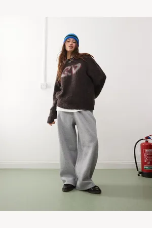 Reclaimed Unisex - Gråmelerede joggingbukser med vide ben