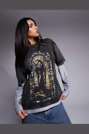 Liquor N Poker Oversized T-shirt med paillet-ærmer og motivprint