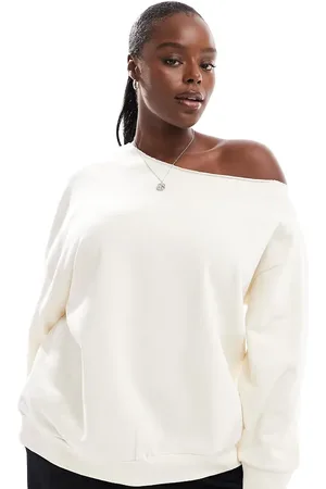 ASOS ASOS DESIGN Curve - Ecrufarvet og oversized sweatshirt med offshoulder-Hvid
