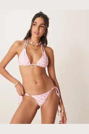 Kulani Kinis Flamingo Flora - Lyserøde G-strengs-bikinitrusser med bindebånd i siden