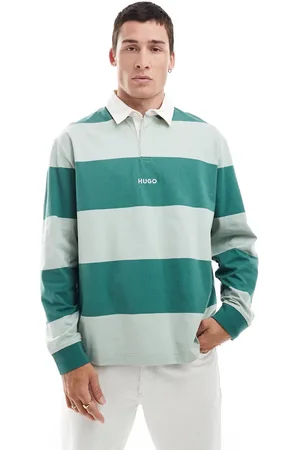 Hugo Blue Noresti - Rugby-sweatshirt med grønne og vandrette striber